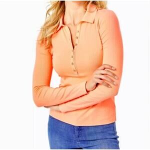 NWOT Lilly Pulitzer Women's Reema Polo Top cantaloupe size Lg